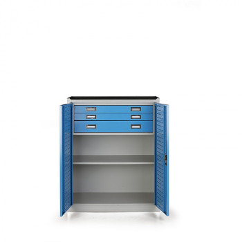 Dílenská skříň  3x zásuvka, 1x police, šedá/modrá, 1170x 920x500 mm
