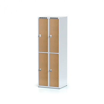 Šatní skříň boxová, bez podnože, svařovaná,  4x buk dv./korp. šedá, zámek cylindrický, II