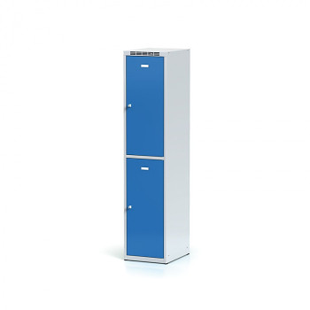 Šatní skříň boxová, bez podnože, svařovaná,  2x modrá dv./korp. šedá, zámek cylindrický, I