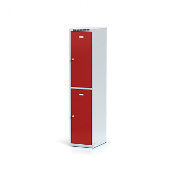 Šatní skříň boxová, bez podnože, svařovaná,  2x červená dv./korp. šedá, zámek cylindrický, I
