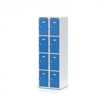 Šatní skříň boxová, bez podnože, svařovaná,  8x modrá dv./korp. šedá, zámek otočný