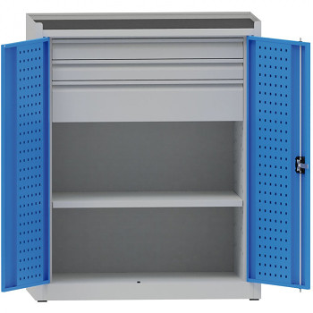 Dílenská skříň  3x zásuvka, 1x police, šedá/modrá, 1170x 950x500 mm